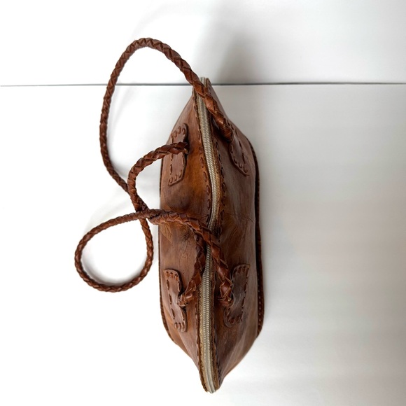 Vintage from de 2000’s Brown Raw Leather Floral Hand—Painted Shoulder Bag. - Picture 9 of 11